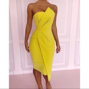 House of CB Yellow Strapless Midi Dress